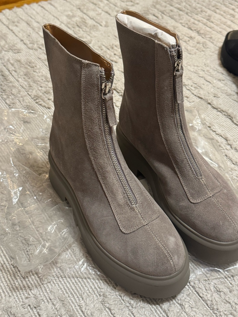 Steve Madden Women’s Grey Suede Front-Zip Platform Boots